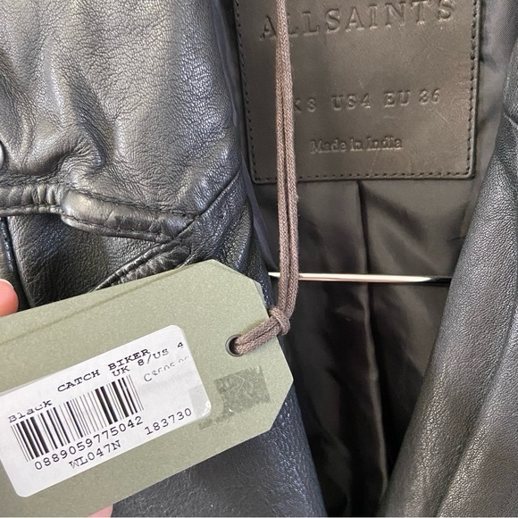 New with tags All Saints Cargo Catch biker leather jacket sz 4 - Picture 3 of 8